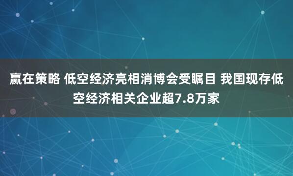 赢在策略 低空经济亮相消博会受瞩目 我国现存低空经济相关企业超7.8万家