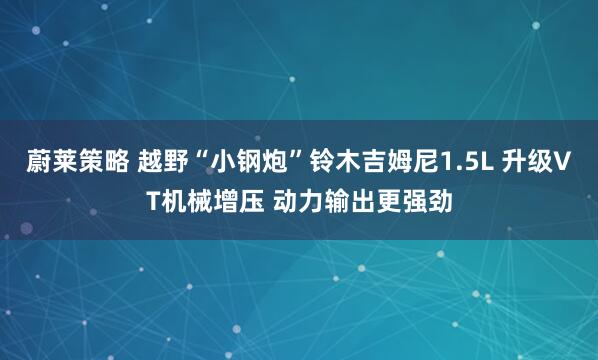 蔚莱策略 越野“小钢炮”铃木吉姆尼1.5L 升级VT机械增压 动力输出更强劲